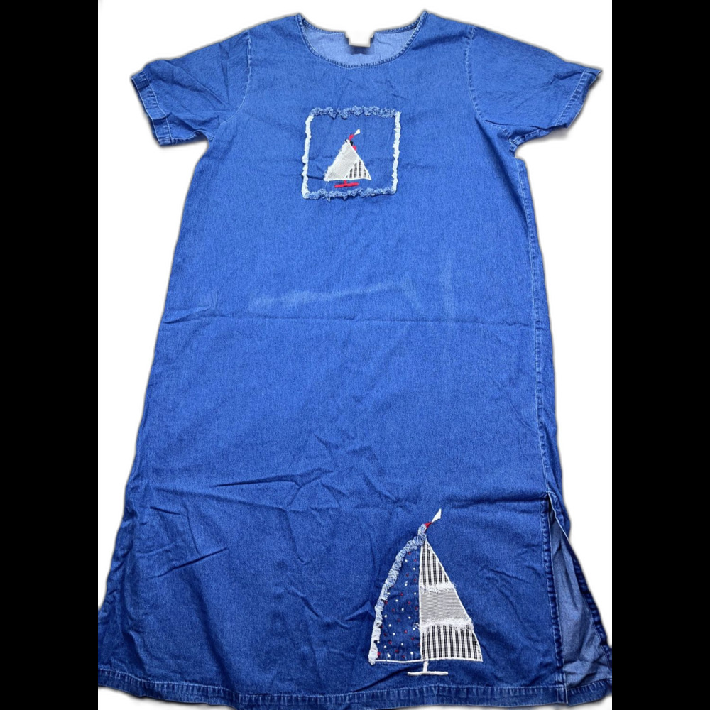 Silhouettes Denim Maxi Dress Womens 20W Short Sleeve Modesty Patchwork Blue